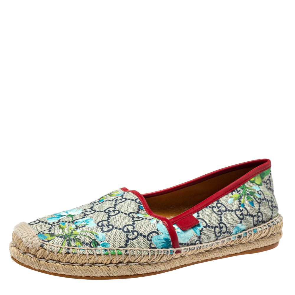 Image of Gucci Multicolor GG Supreme Blooms Printed Canvas Espadrilles Size