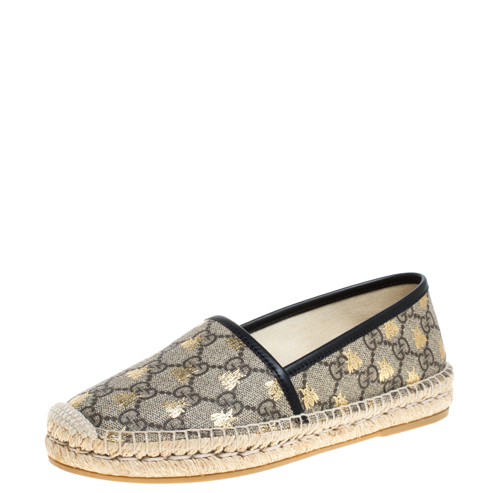 Image of Gucci Beige GG Supreme Canvas Bee Espadrilles Size.