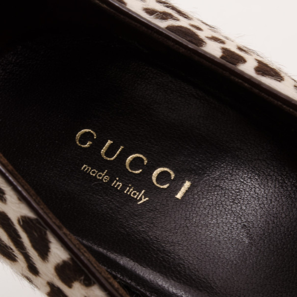 Gucci Leopard Print Calf-Hair Platform Pumps Size 36.5