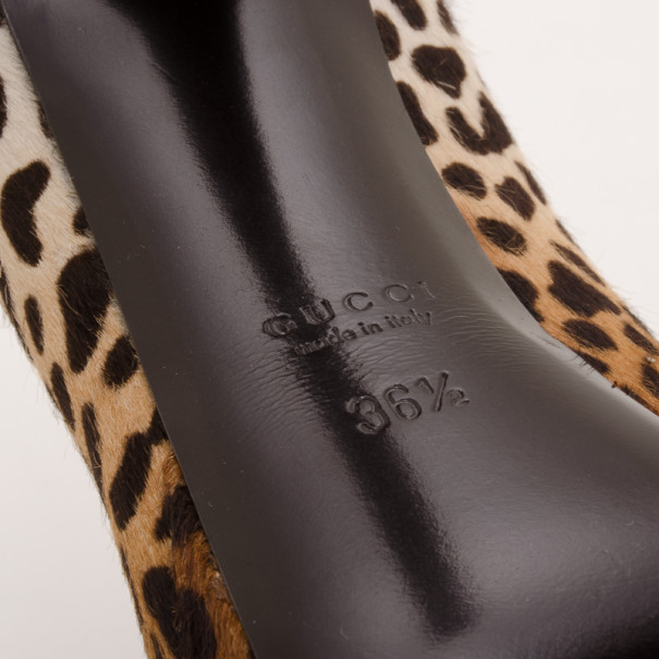 Gucci Leopard Print Calf-Hair Platform Pumps Size 36.5