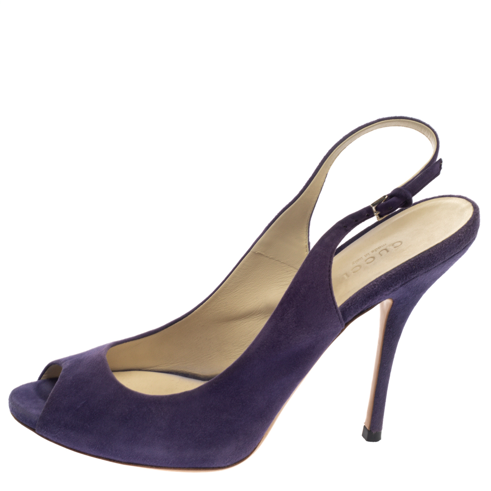 Gucci Purple Suede Peep Toe Slingback Sandals Size 38