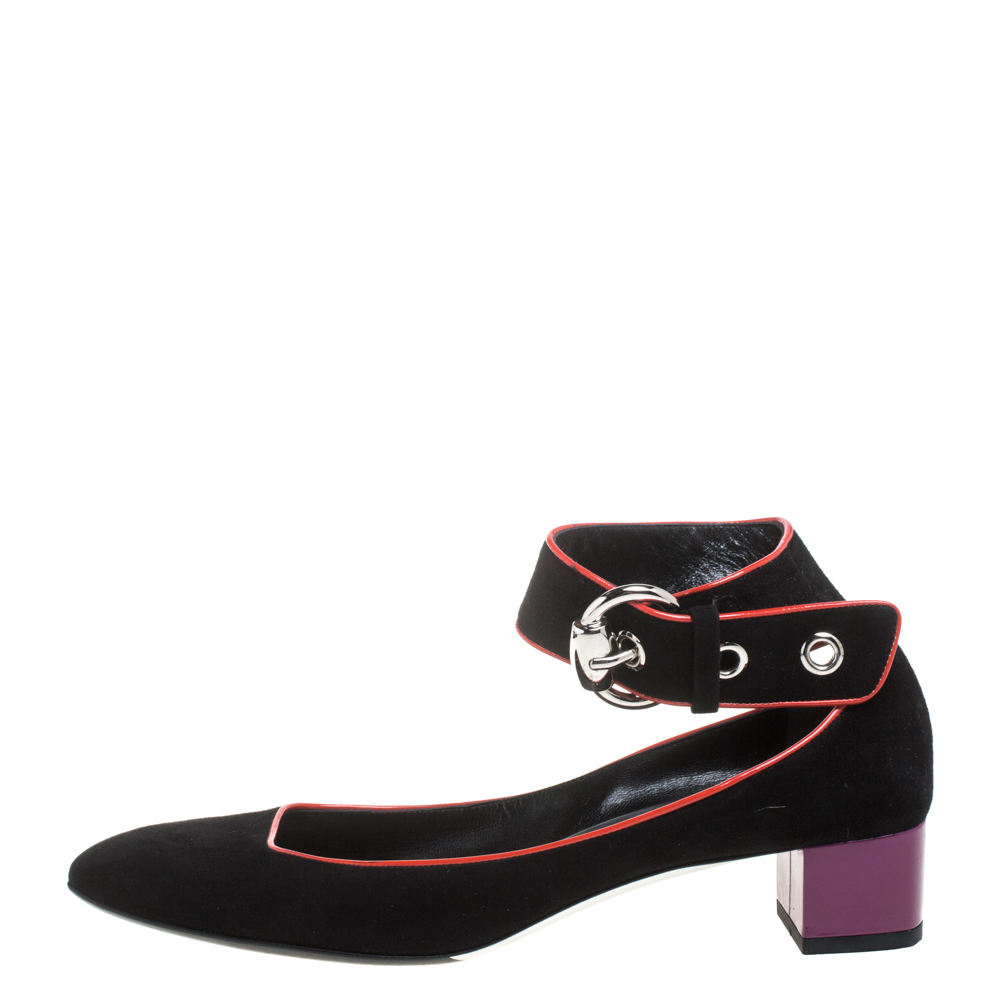 Gucci Black/Red Suede And Patent Leather Square-Toe Sandals Size 39