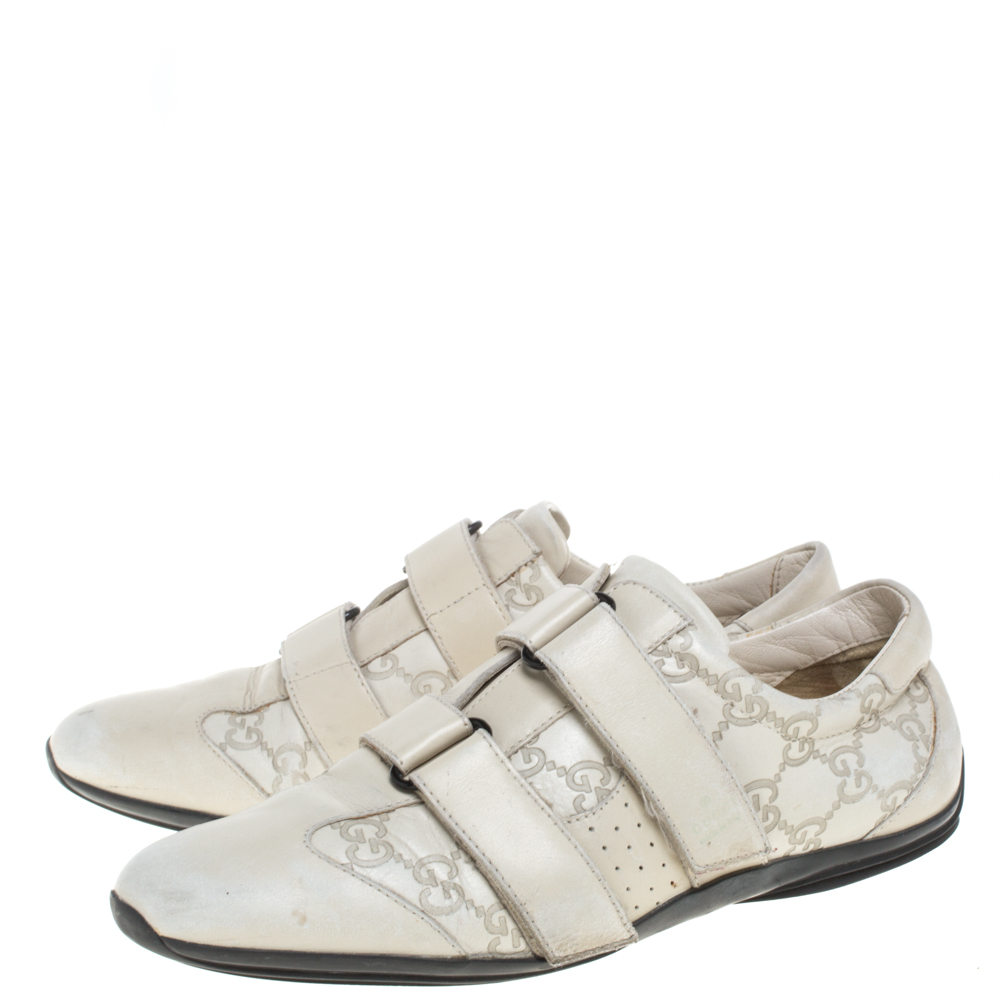 Gucci Off White Guccissima Leather Velcro Sneakers Size 38