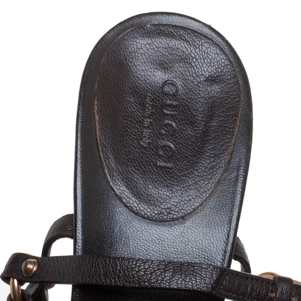 Gucci Black Leather Bamboo Tassel Open Toe Sandal Size 38.5