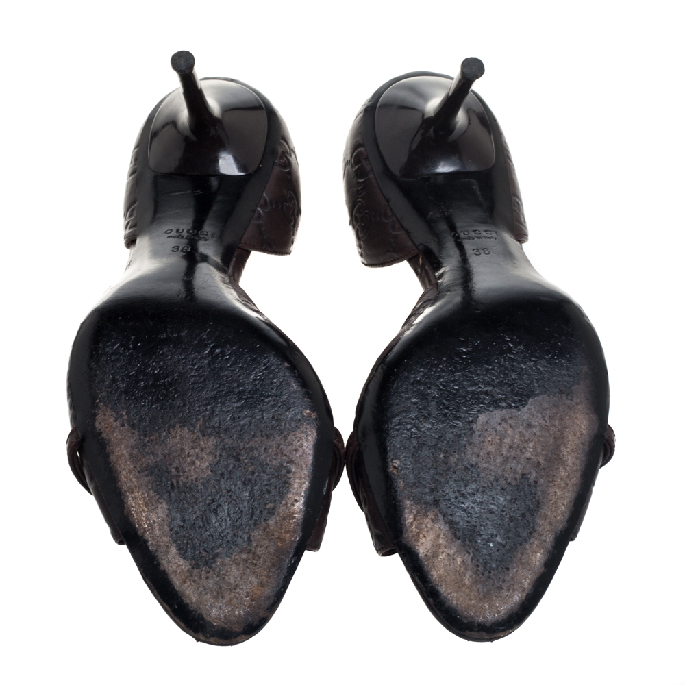Gucci Brown Guccissima Leather Horsebit D'orsay Peep Toe Pumps Size 38