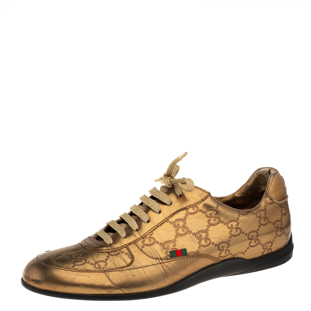 Gucci Gold Guccissima Leather Low Top Sneakers Size 39