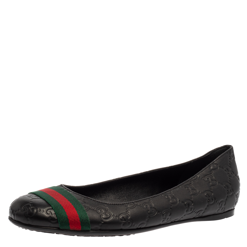 Gucci Black Guccissima Leather Web Stripe Ballet Flats Size 41