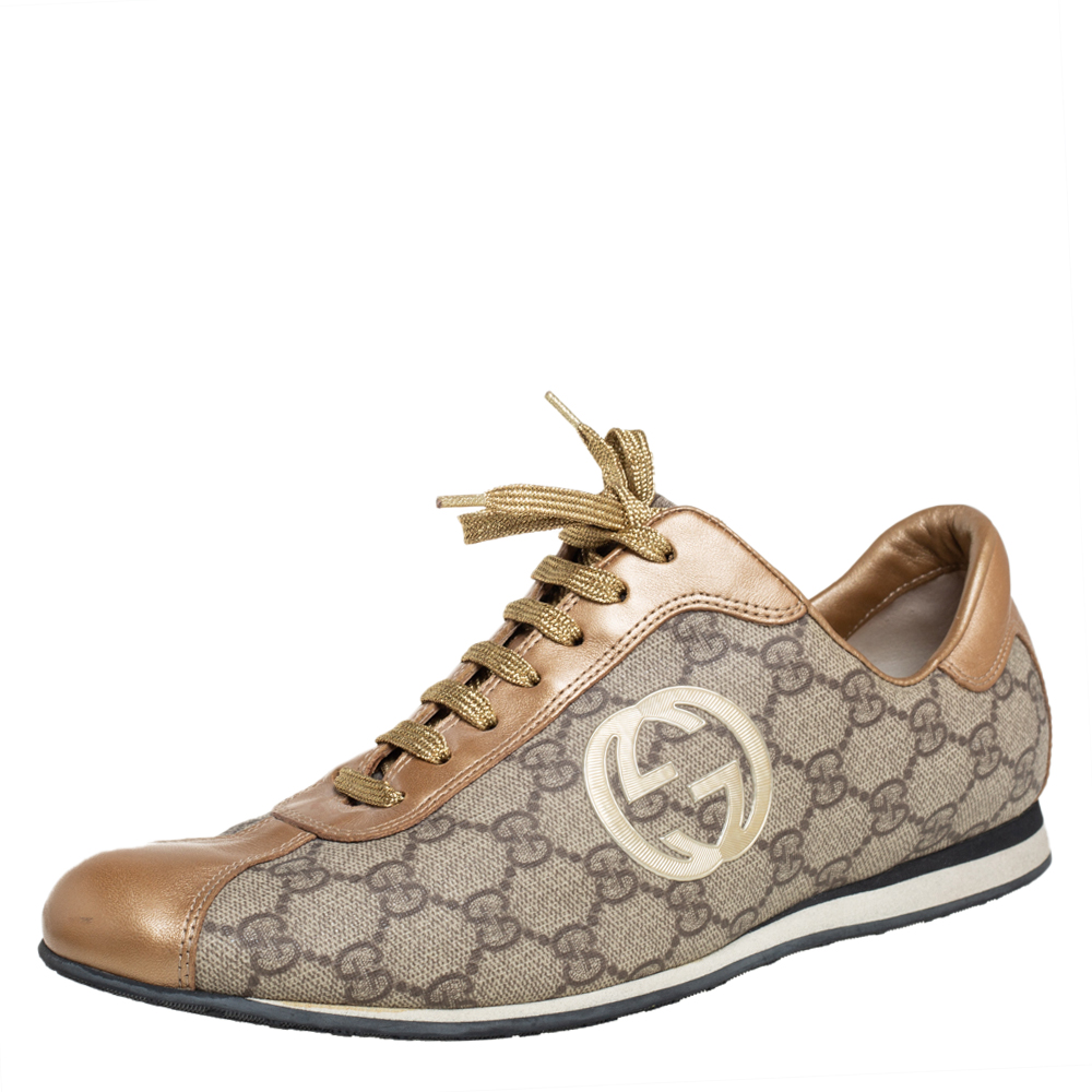 Gucci Gold/Beige GG Canvas And Leather Low Top Sneakers Size 41