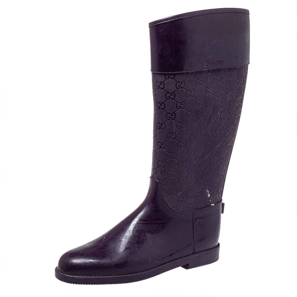 Gucci Purple GG Embossed Rubber Rain Boots Size 41