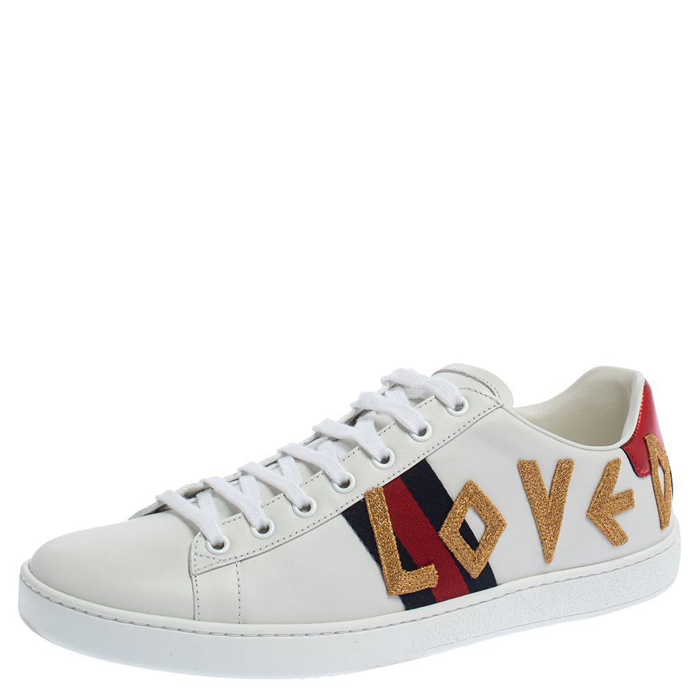 Gucci White Leather Loved New Ace Low Top Sneakers Size 41