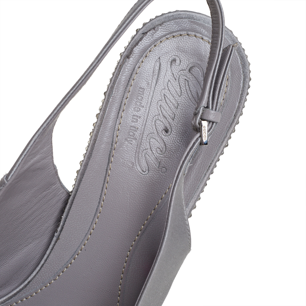 Gucci Grey Satin Crystal Embellished Slingback Sandals Size 38.5