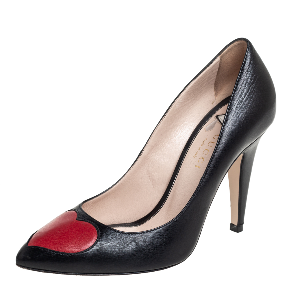 Gucci Black/Red Leather Molina Heart Pumps Size 35.5