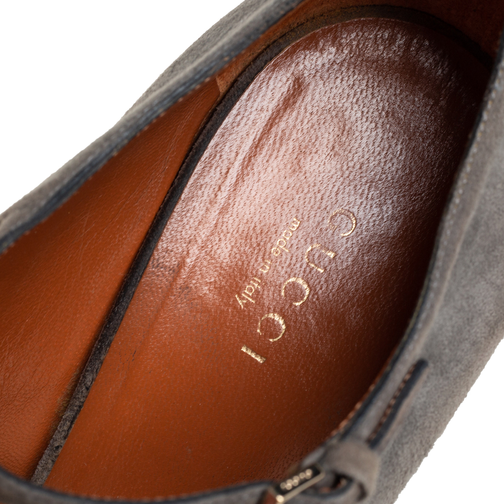 Gucci Grey Suede Platform Peep Toe Ankle Strap Sandals  Size 39