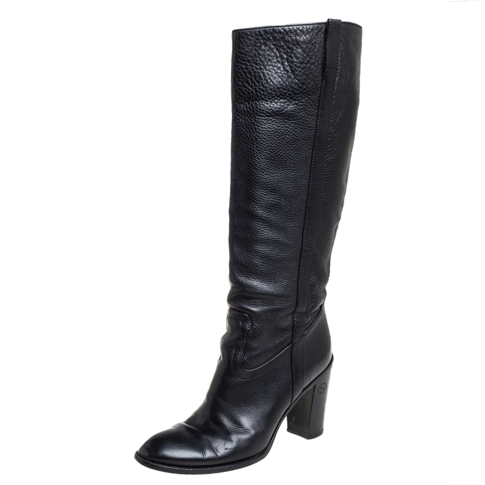 Gucci Black Leather Knee Length Boots Size 39.5