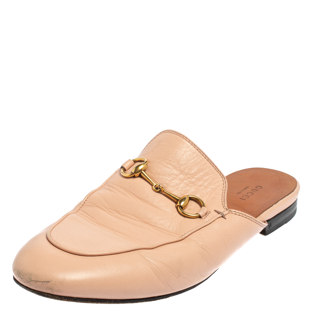 Gucci Pink Leather Princetown Horsebit Mules Size 39