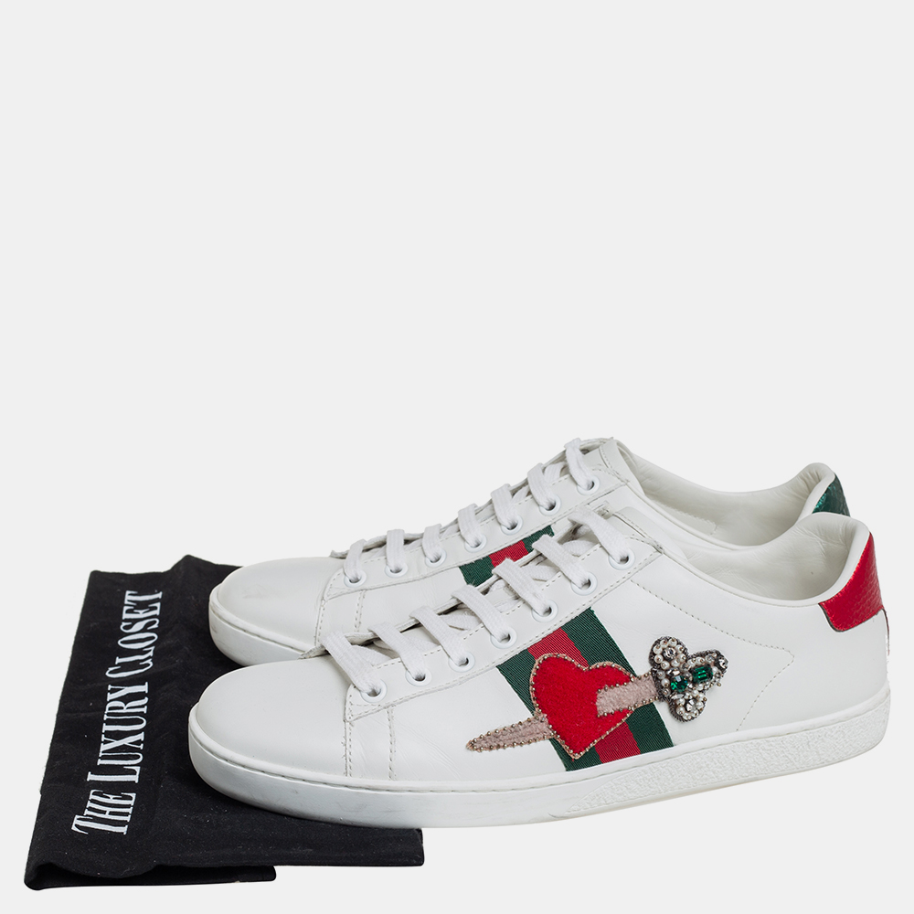 Gucci White Leather Ace Embellished  Low Top Sneakers Size 39