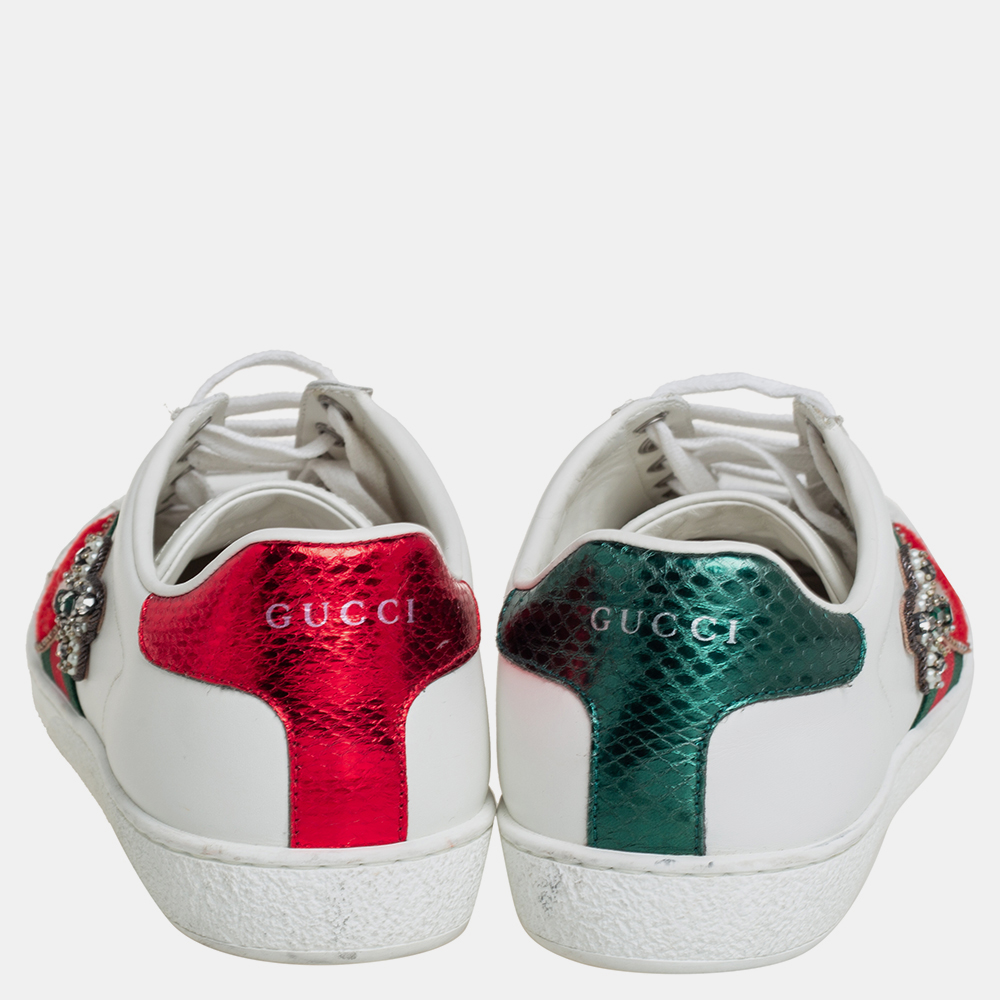 Gucci White Leather Ace Embellished  Low Top Sneakers Size 39