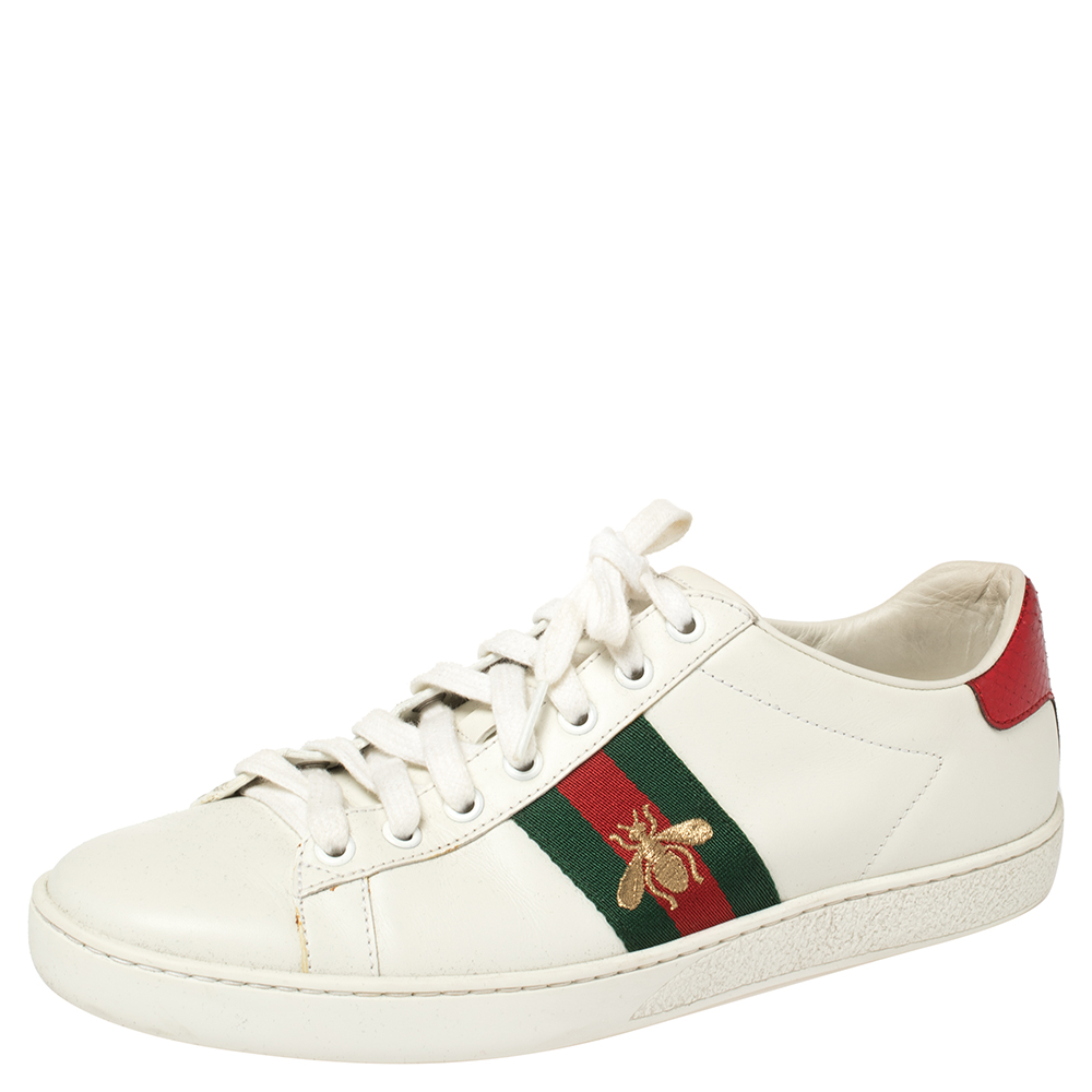 Gucci White Leather Ace Bee Sneakers Size 38.5