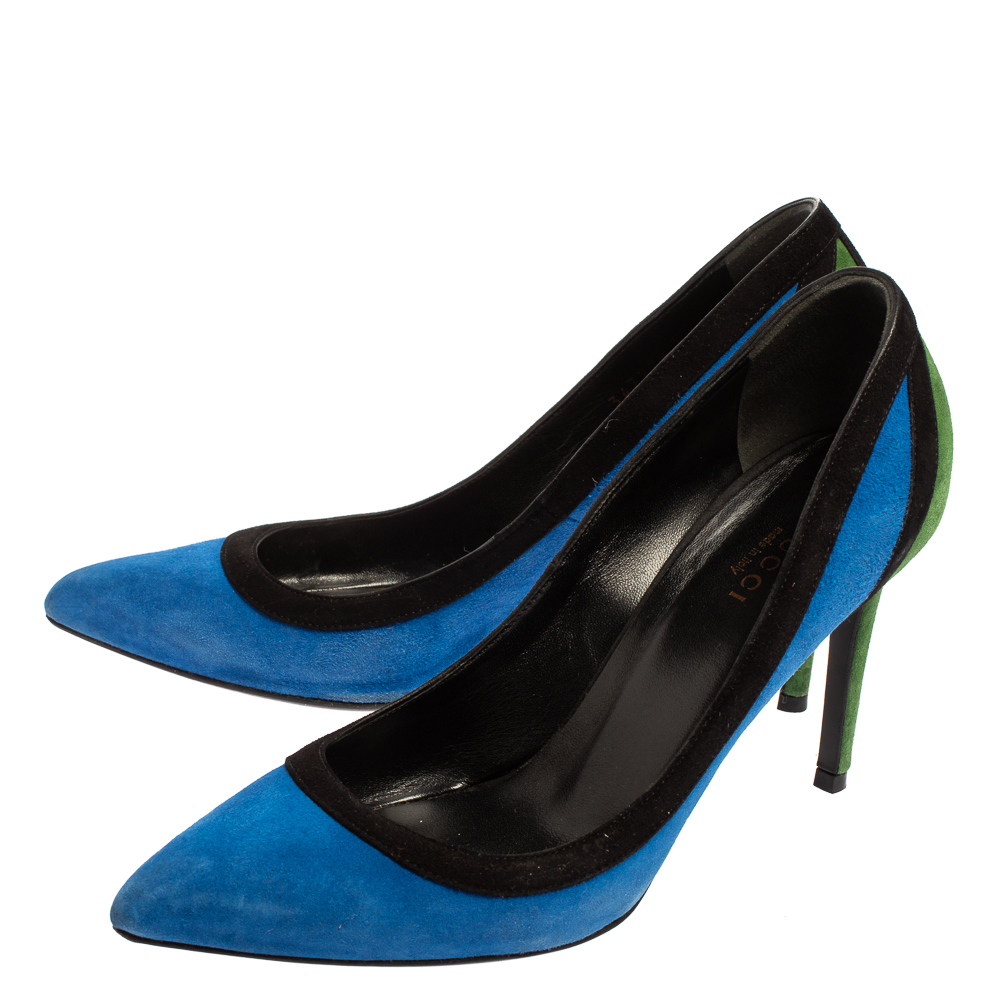 Gucci Tricolor Suede Pointed Toe Pumps Size 37