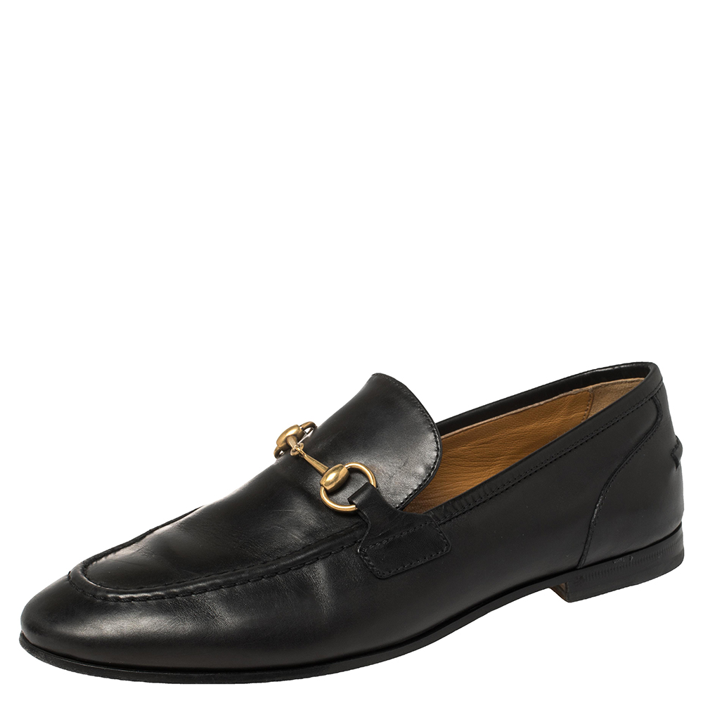 Gucci Black Leather Jordaan Loafers Size 37