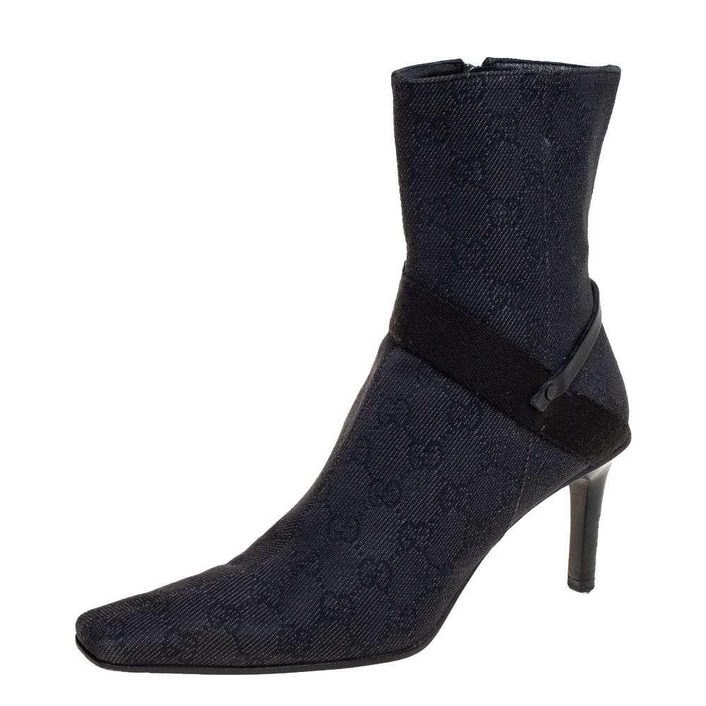 Gucci Dark Grey Canvas Square-Toe Ankle Boots Size 38.5