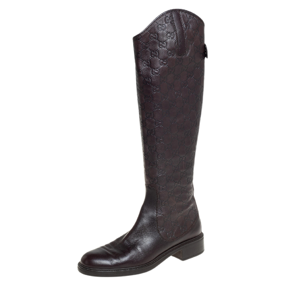 Gucci Brown Guccissima Leather Knee Length Riding Boots Size 39