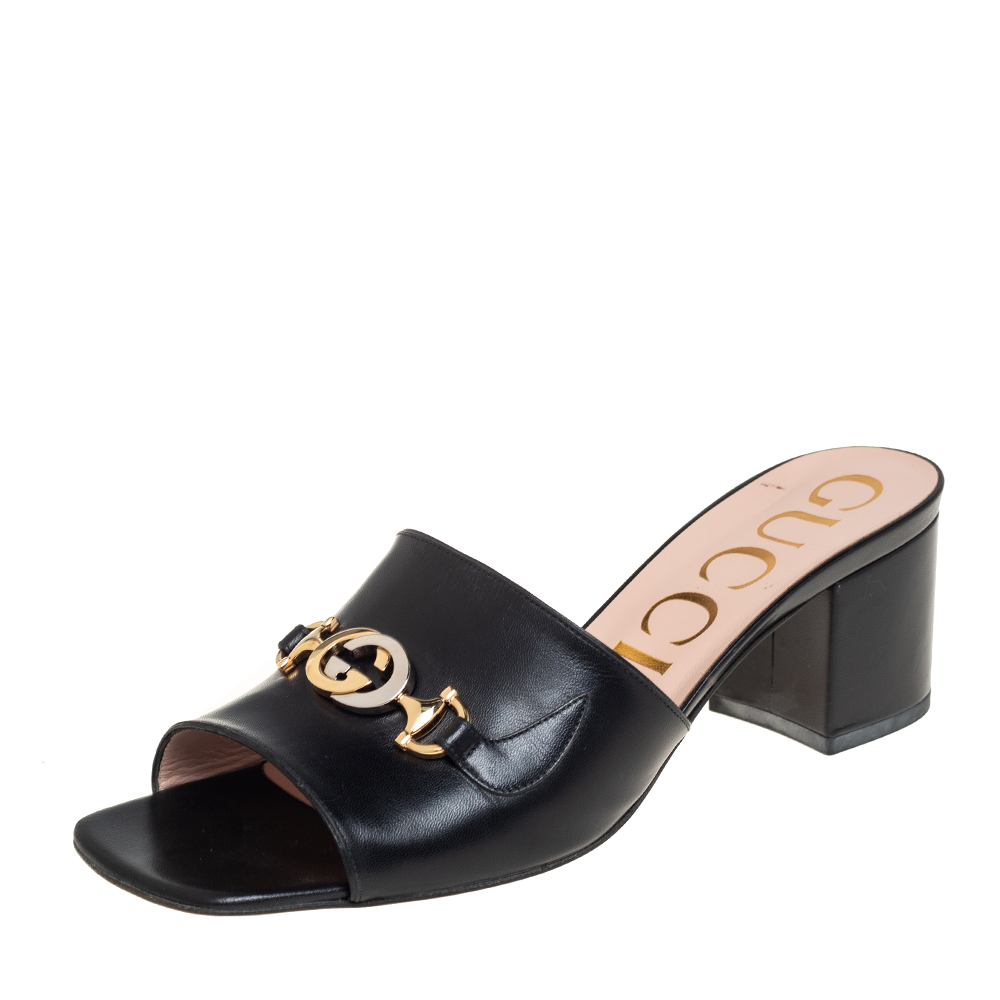 Gucci Black Leather Zumi Slide Sandals Size 41