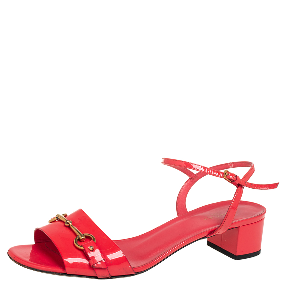 Gucci Red Patent Leather Horsebit Sandals Size 40