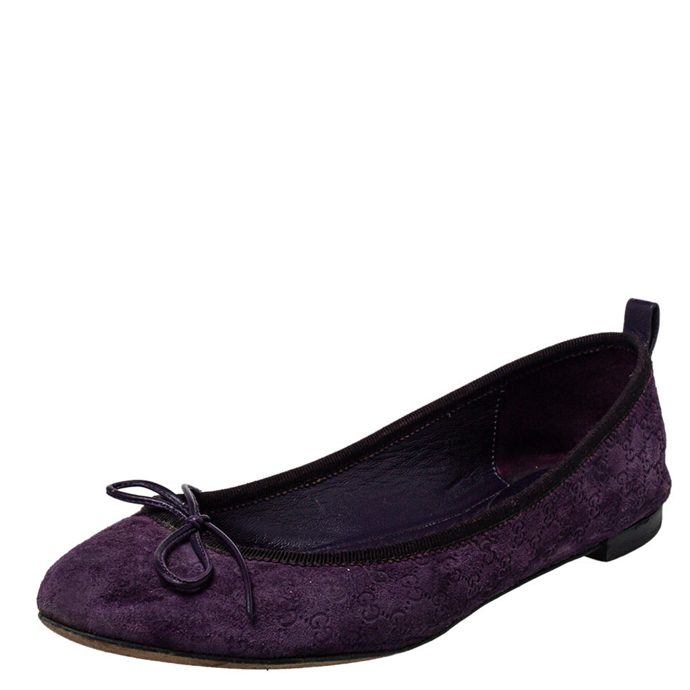 Gucci Purple/Black Suede Microguccissima Ballet Flats Size 37
