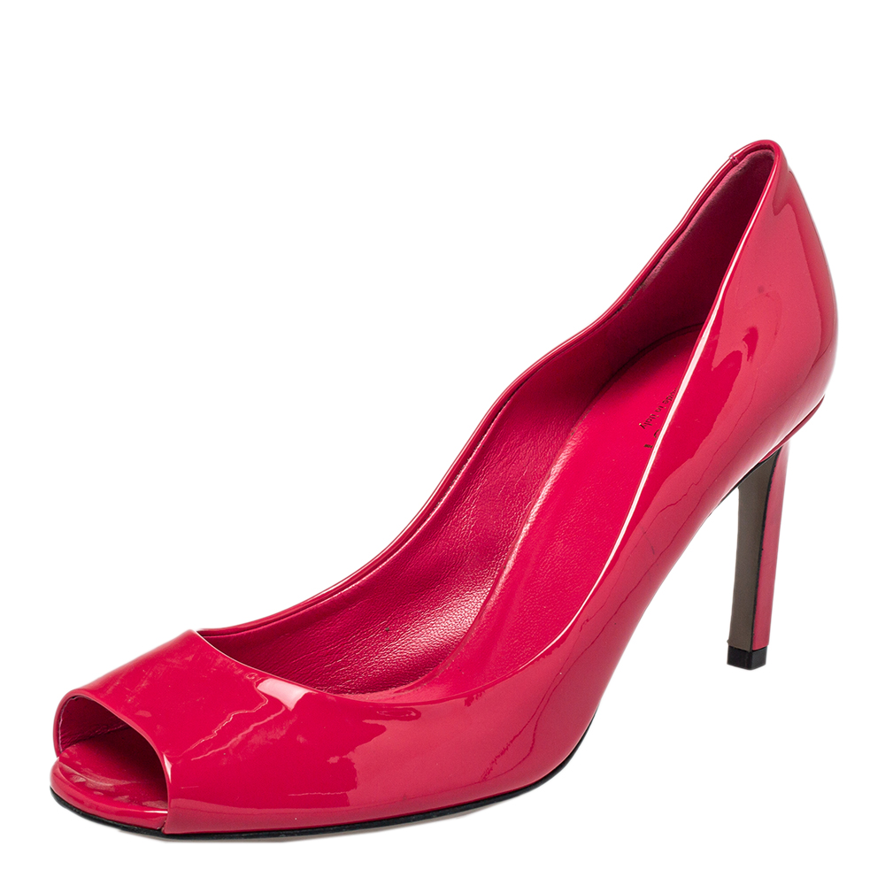 Gucci Pink Patent Leather Peep Toe Pumps Size 38
