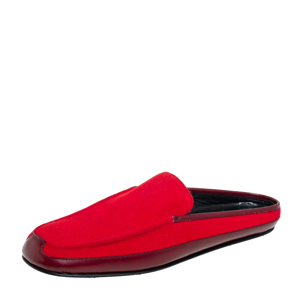 Gucci Red Wool And Leather Slip On Mules Size 38