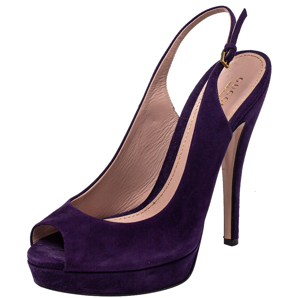 Gucci Purple Suede Peep Toe Slingback Sandals Size 40