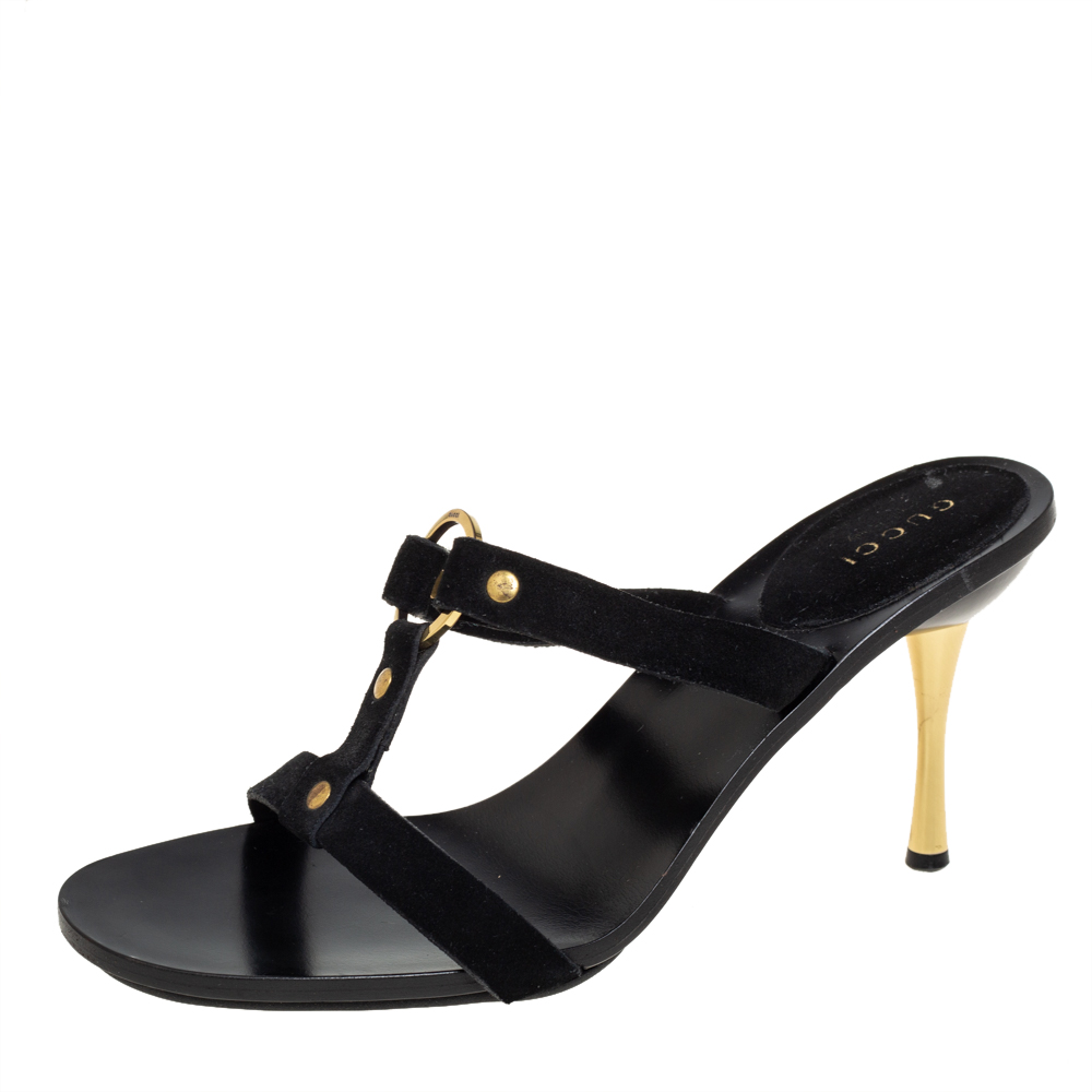 Gucci Black Suede Slide Sandals Size 37