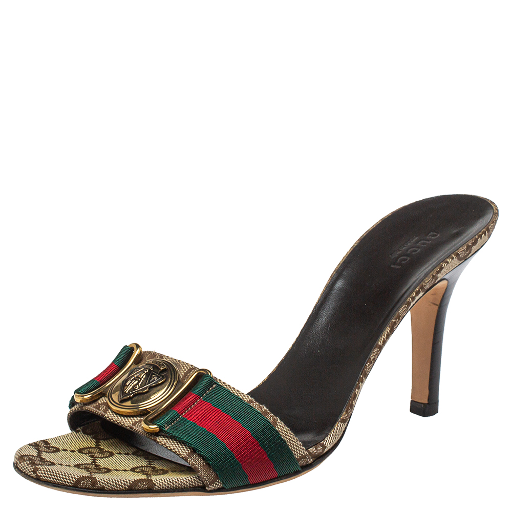 Gucci Beige Canvas Hysteria Sandals Size 37.5