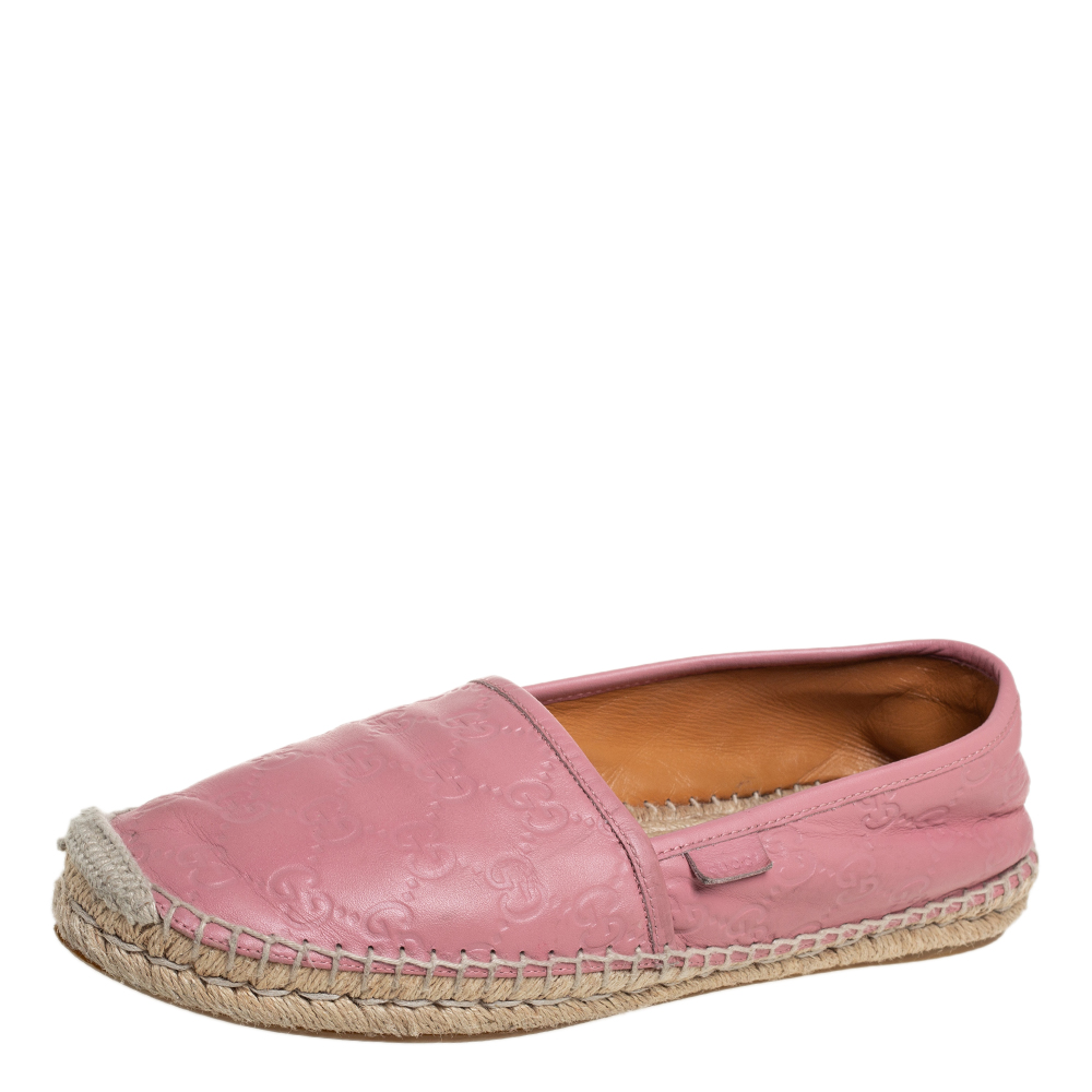 Gucci Pink Guccissima Leather Espadrille Flats Size 40