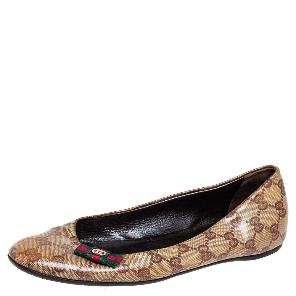 Gucci Brown GG Crystal Canvas Ballet Flats Size 39