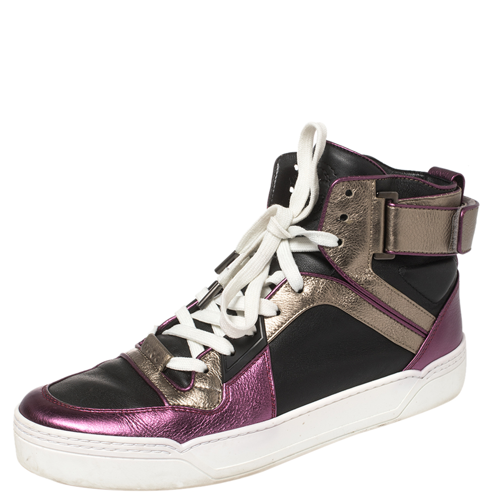 Gucci Metallic Tri Color Leather New Basketball High Top Sneakers Size 40