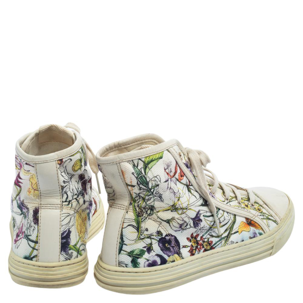 Gucci Multicolor Floral Canvas High Top Sneakers Size 37