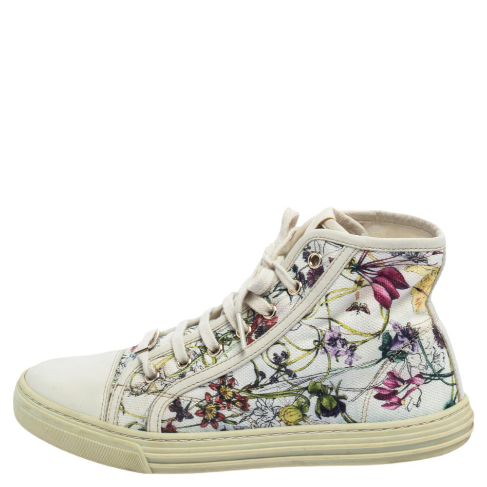 Gucci Multicolor Floral Canvas High Top Sneakers Size 37