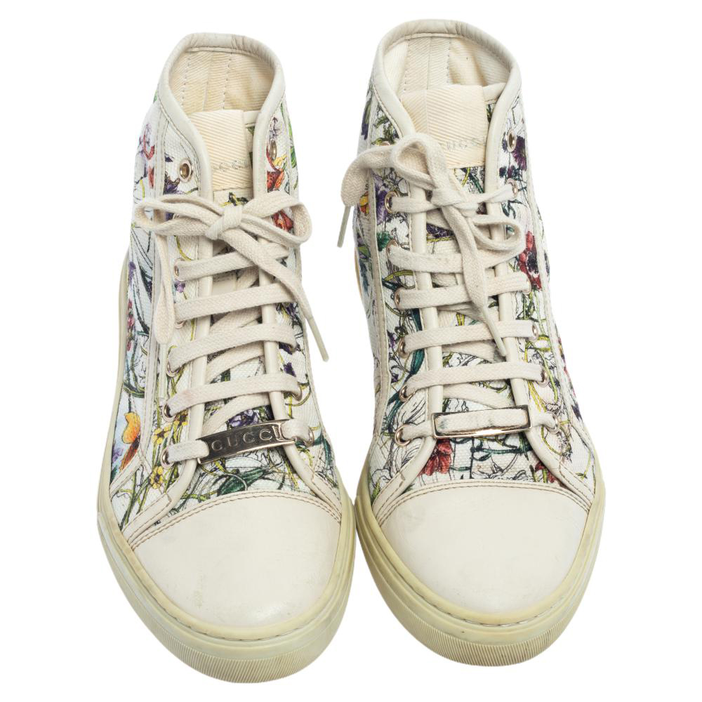 Gucci Multicolor Floral Canvas High Top Sneakers Size 37