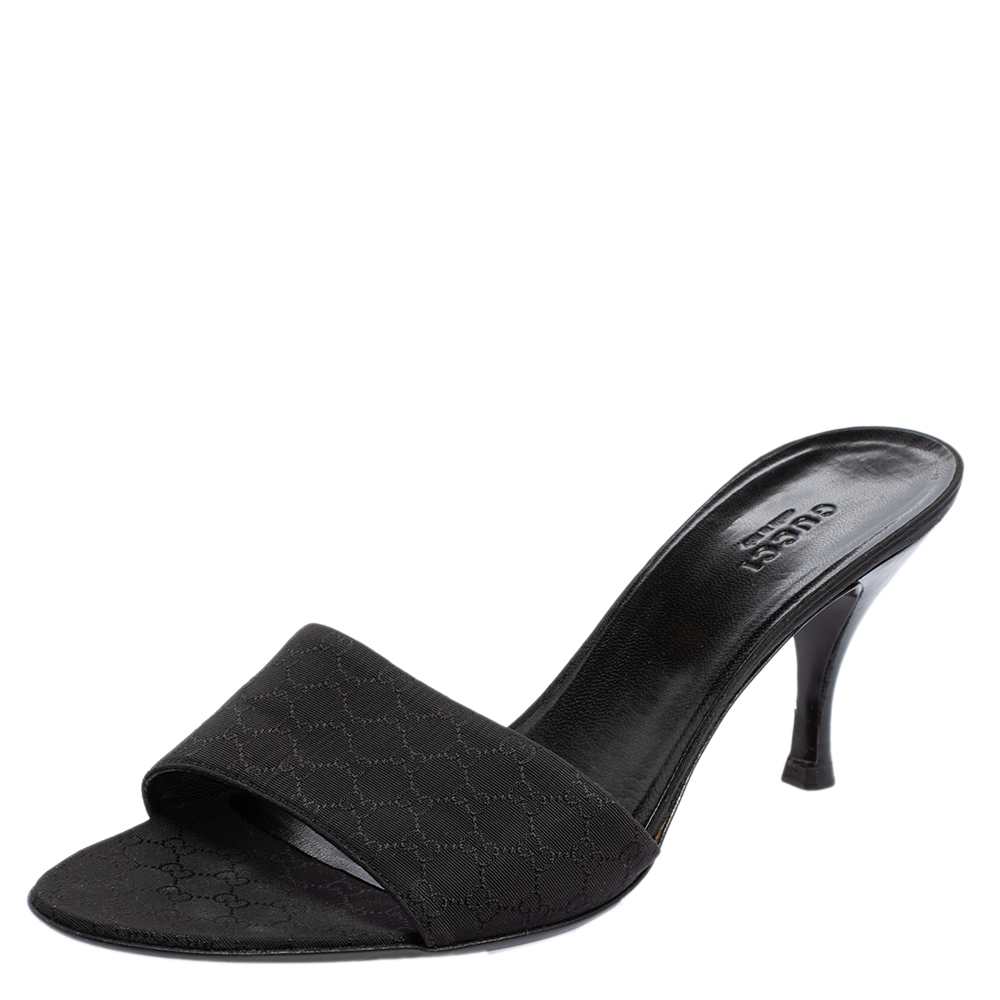 Gucci Black Microguccissima Fabric Open Toe Slide Sandals Size 37
