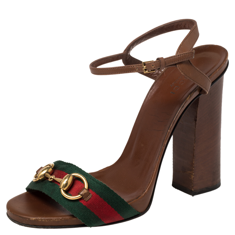 Gucci Brown Leather Horsebit Sandals Size 38.5