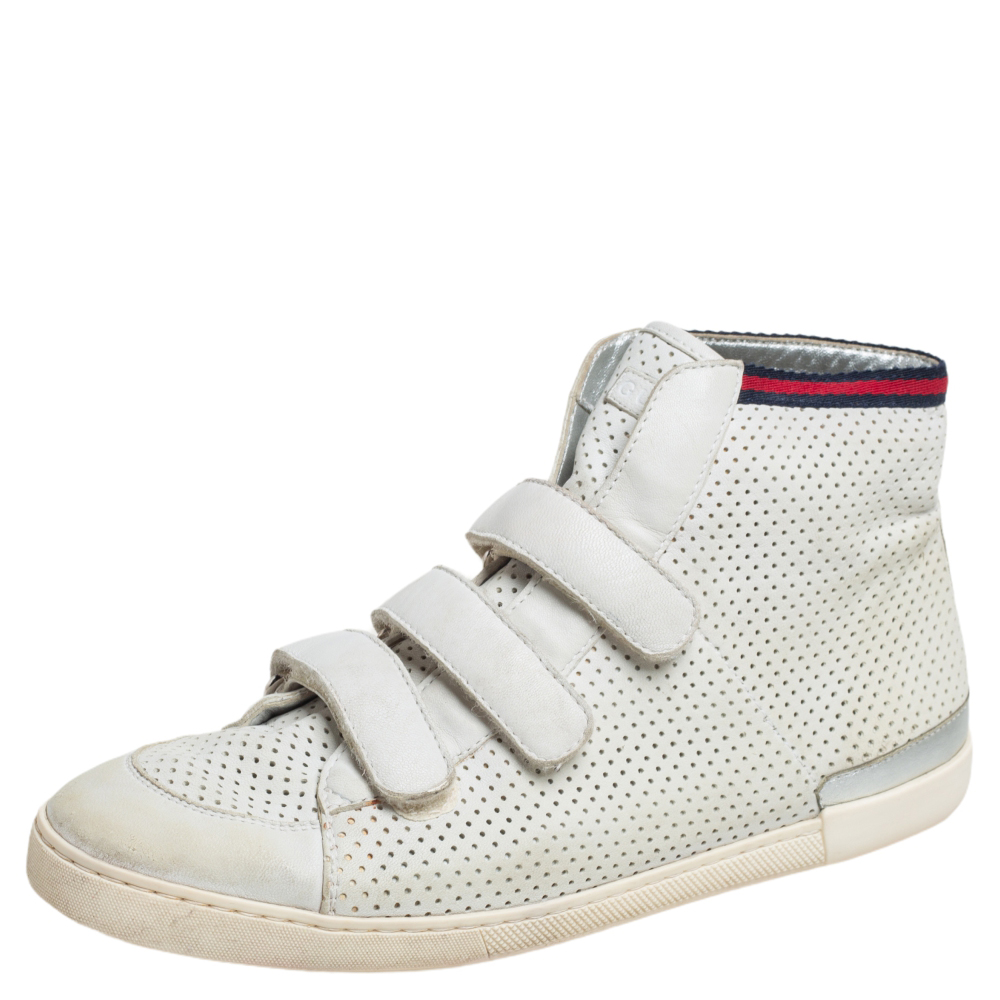 Gucci white leather high top sneakers size 36.5