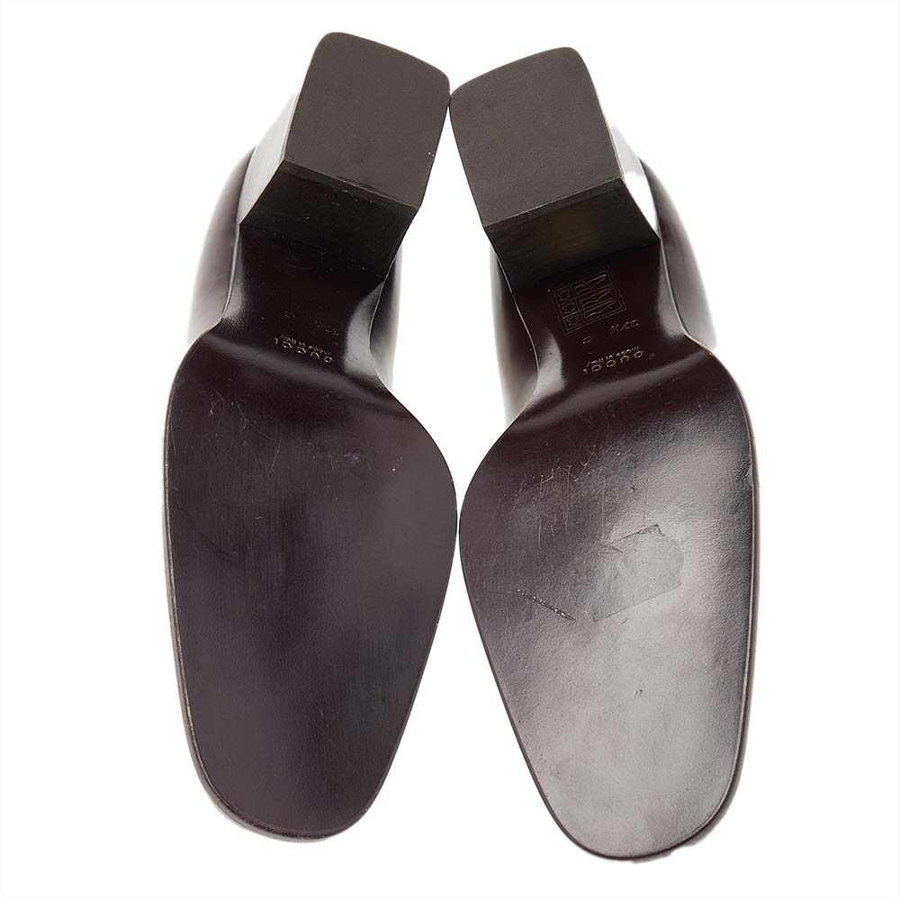 Gucci Dark Brown Leather Square Toe Block Heel Pumps Size 37.5