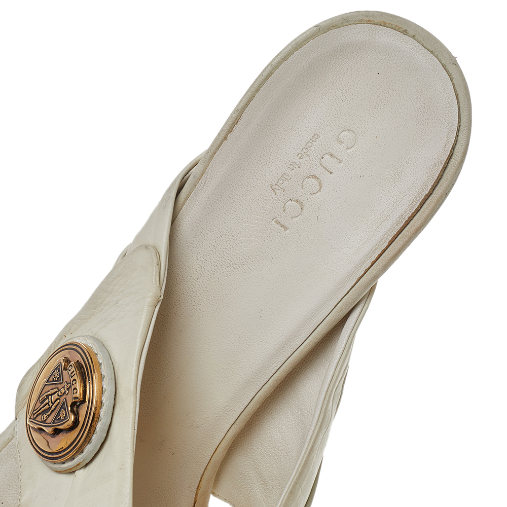 Gucci White Leather Hysteria Cross Slide Sandals Size 39