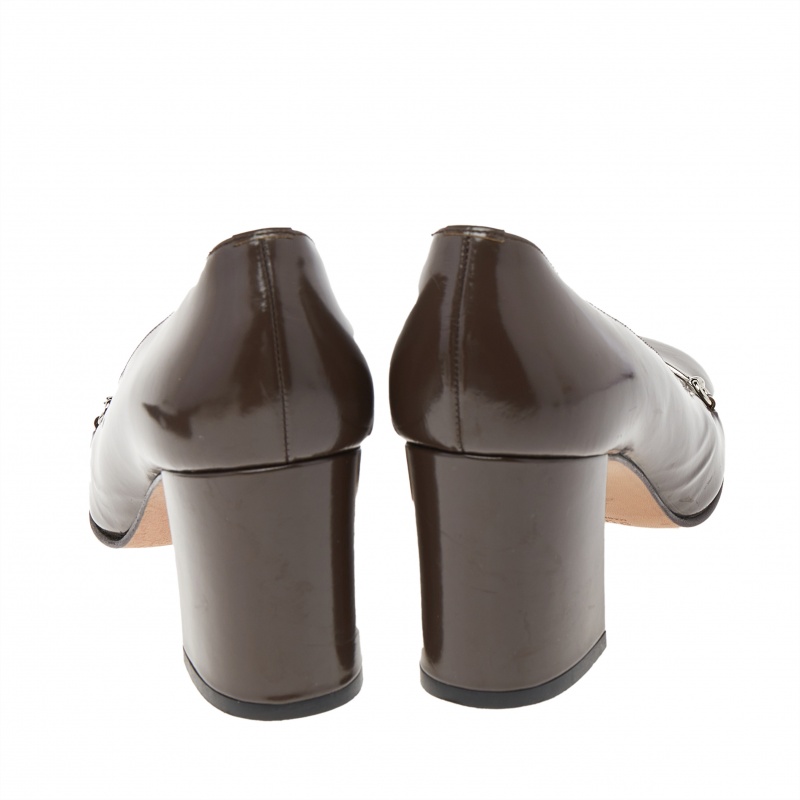 Gucci Brown Leather Horsebit Block Heel Pumps Size 37
