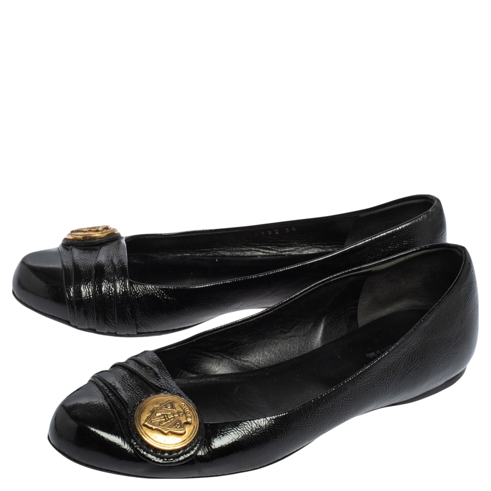 Gucci Black Patent Leather Hysteria Ballet Flats Size 36