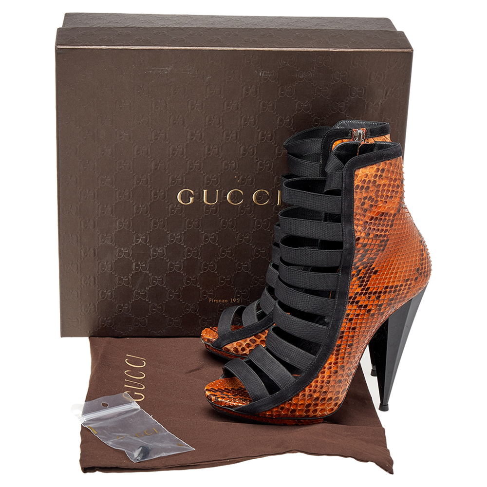 Gucci Black/Brown Python Leather And Suede Boots Size 38.5
