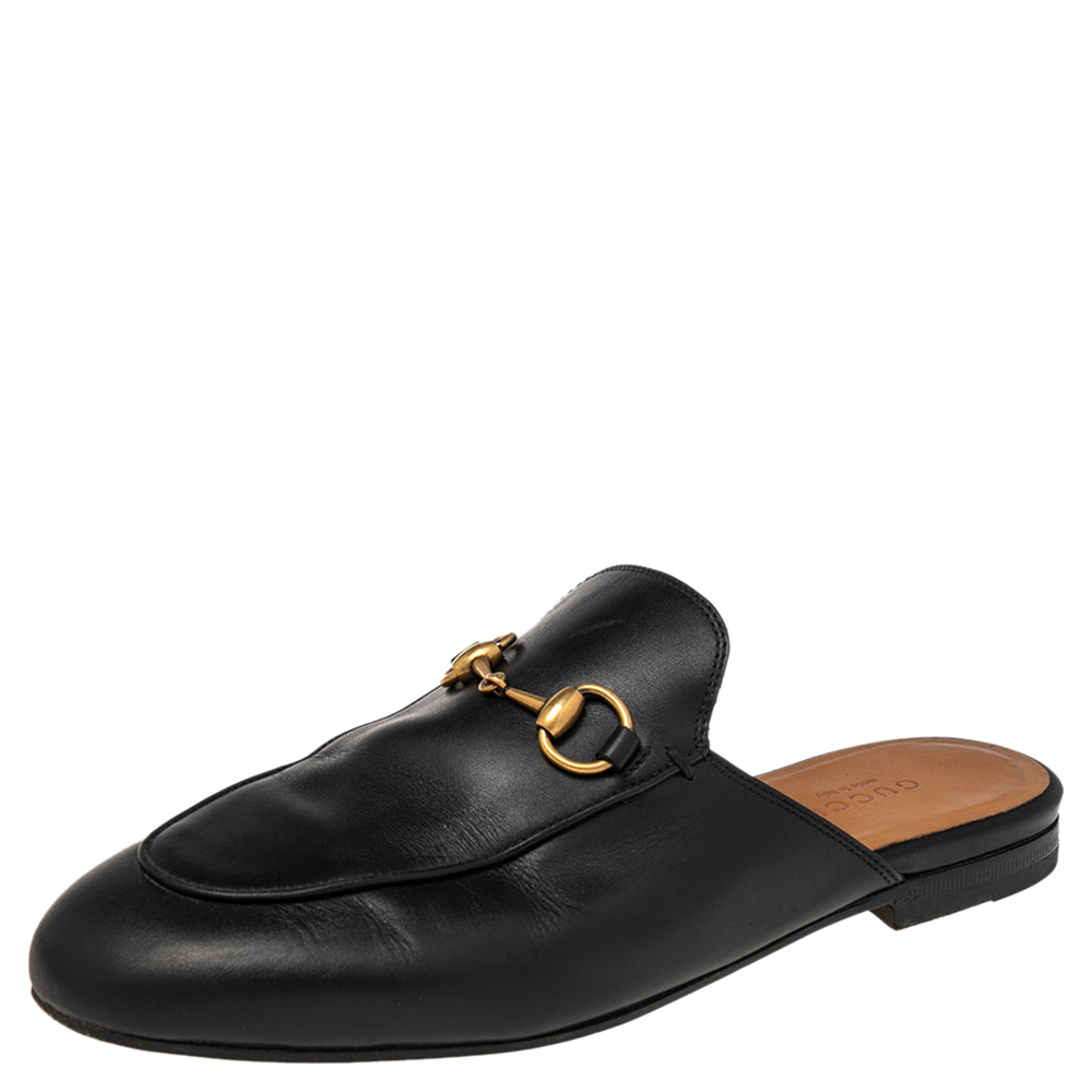 Gucci Black Leather Princetown Sandals Size 35.5