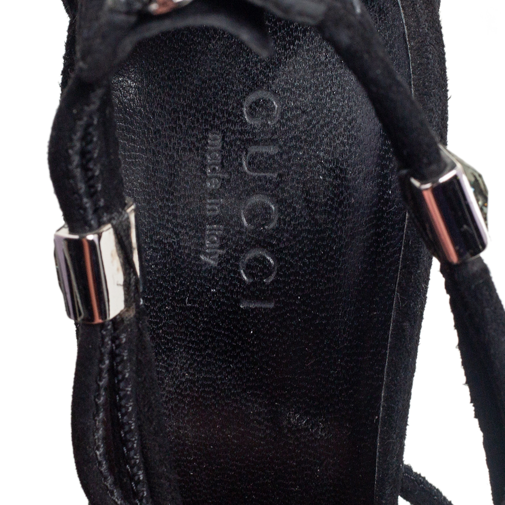Gucci Black Suede Crystal Embellished Open Toe Sandals Size 36